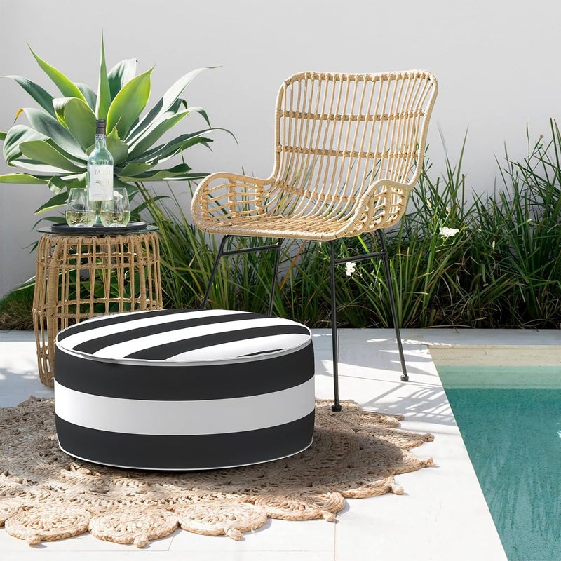 TWLEAR Indoor/Outdoor Inflatable Ottoman D21 x H9 inch, Round Footstool Inflatable Foot Rest Ottoman with Handle, Portable Ottomans Pouf for Patio, Garden, Camping, Home, Cabana Black - Image 3